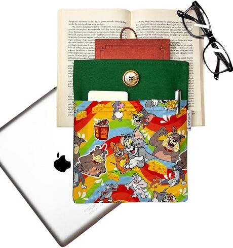 SODEF Book Tablet E-Reader Case - Cat and Mouse Design - Green - Multi-Purpose Sleeve with Sleep Mode - Green in Kuwait