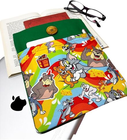 SODEF Book Tablet E-Reader Case - Cat and Mouse Design - Green - Multi-Purpose Sleeve with Sleep Mode - Green in Kuwait