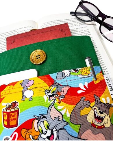 SODEF Book Tablet E-Reader Case - Cat and Mouse Design - Green - Multi-Purpose Sleeve with Sleep Mode - Green in Kuwait