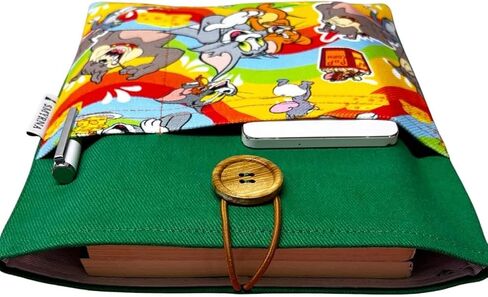 SODEF Book Tablet E-Reader Case - Cat and Mouse Design - Green - Multi-Purpose Sleeve with Sleep Mode - Green in Kuwait