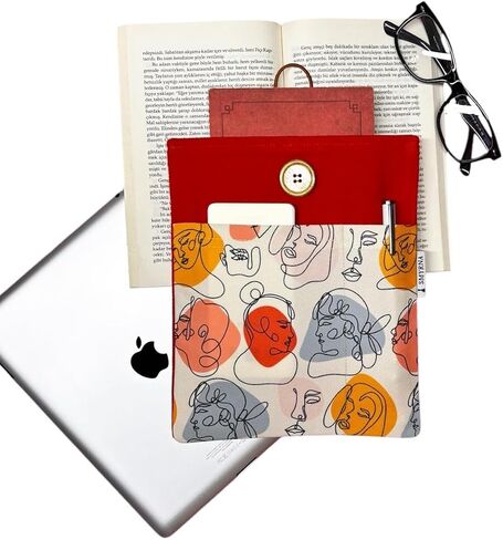Book Sleeve Case for Tablets/E-Readers, Orange Design, Mixed Colors, Water Resistant Fabric - Multicolor, M in Kuwait
