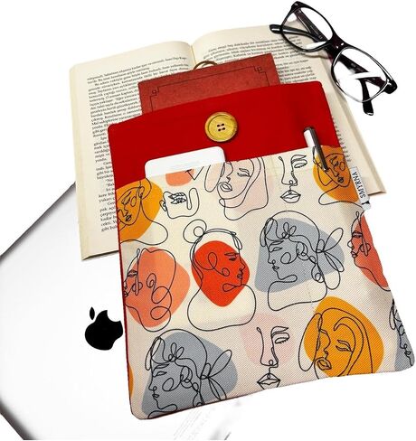 Book Sleeve Case for Tablets/E-Readers, Orange Design, Mixed Colors, Water Resistant Fabric - Multicolor, M in Kuwait
