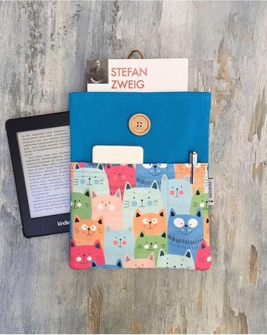 Book Bag/Case - Cat Design, Blue - Wooden Material, Protective Sleeve for Books and Tablets - Blue in Kuwait