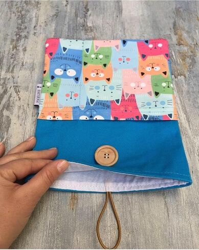 Book Bag/Case - Cat Design, Blue - Wooden Material, Protective Sleeve for Books and Tablets - Blue in Kuwait