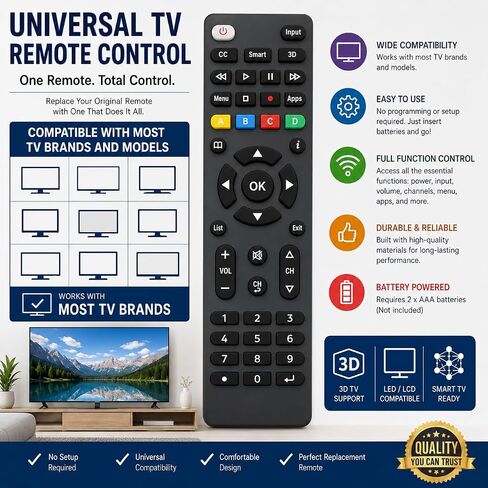 Universal Tv Remote Control for LG Samsung Philips Vizio Sharp Sony Panasonic Sanyo Insignia Toshiba LCD LED 3D HDTV Smart Most TV Brands Models in Kuwait
