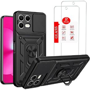 for T-Mobile Revvl 8 5G Case with [2 Pack] Tempered Glass Screen Protector, for T-Mobile Revvl 8 [Military-Grade] Heavy Duty Protective，Lens Protects Magnetic Kickstand Holder Case Black in Kuwait