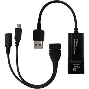 Professional USB 2.0 to RJ45 LAN Ethernet Adapter with USB OTG Y Cable Splitter for Fire TV Stick 3/2nd Generation 10/100 Mbps Transmission Speed (Black) in Saudi Arabia