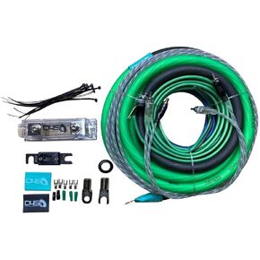 طقم تثبيت مضخم صوت OFC مطلي بالفضة مقاس 0 من Down4Sound أخضر ليموني/أسود سلك SuperFlexx مع RCA in Saudi Arabia