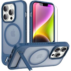 for iPhone 13 Pro case: [fit for Magsafe] Strong Magnetic & Invisible Stand, Military-Grade Drop Protection with Screen Protector, Adjustable Kickstand Frosted Translucent Matte Phone Case, Black in Saudi Arabia