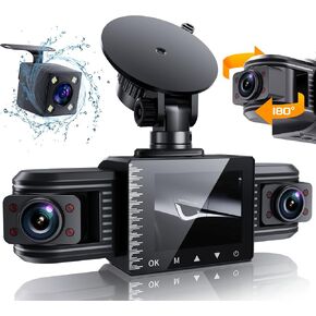 iiwey T1-pro Dash Cam Front and Rear Inside 3 Channel 1080P, Adjustable Lens Dash Camera for Cars with 8 IR Lamps Night Vision, Three Ways Triple Car Camera, Loop Recording, G-Sensor, Parking Monitor in Saudi Arabia