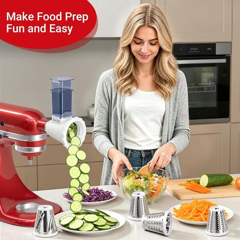 Updated Cheese Grater Slicer Shredder Attachment for KitchenAid Stand Mixers, Salad Machine with Vegetable Slicer, Salad Maker, Food Slicers Slicer Shredder Attachment with 4 Blades Dishwasher Safe in Kuwait