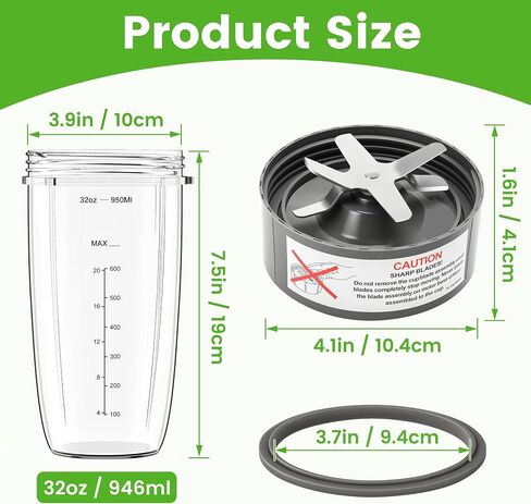 4Pcs Blender Cup & Blade Replacement Parts Set for NutriBullet 600W & 900W in Saudi Arabia