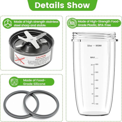 4Pcs Blender Cup & Blade Replacement Parts Set for NutriBullet 600W & 900W in Saudi Arabia