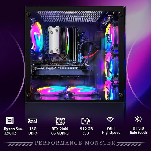 STGAubron Gaming PC Bundle with 24Inch FHD LED Monitor-GeForce RTX 2060 6G, AMD Ryzen 5 Pro 2600 up to 3.9G, 16G, 512G SSD, RGB Fan x 6, Windows 11 Home in Saudi Arabia