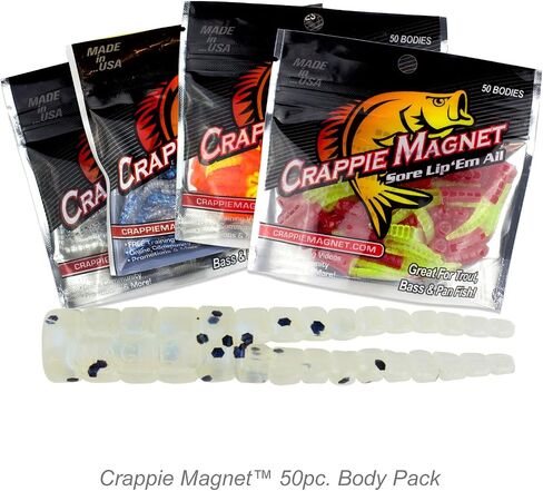 Crappie Magnet 50-Pack Split-Tail Grub Body Pack, One of The Top Vertical Fishing Jigs for Crappie, Freshwater Fishing Accessories, Shonuff in Kuwait
