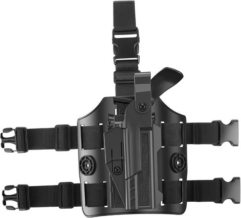 Level II Drop Leg Holster, Right Hand, Black - Glock 17, 19, 19X, 22, 23, 32, 44, 45 - OWB Paddle Holster with Adjustable Retention and Thumb Release in Saudi Arabia