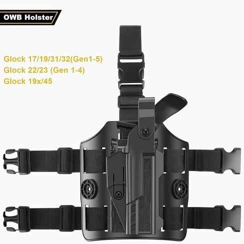 Level II Drop Leg Holster, Right Hand, Black - Glock 17, 19, 19X, 22, 23, 32, 44, 45 - OWB Paddle Holster with Adjustable Retention and Thumb Release in Saudi Arabia