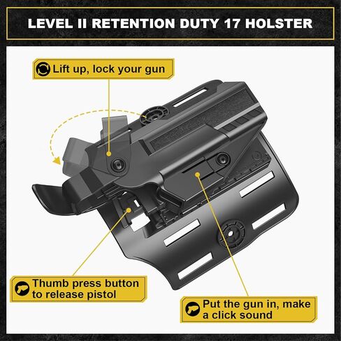 Level II Drop Leg Holster, Right Hand, Black - Glock 17, 19, 19X, 22, 23, 32, 44, 45 - OWB Paddle Holster with Adjustable Retention and Thumb Release in Saudi Arabia