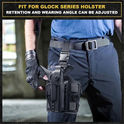 Level II Drop Leg Holster, Right Hand, Black - Glock 17, 19, 19X, 22, 23, 32, 44, 45 - OWB Paddle Holster with Adjustable Retention and Thumb Release in Saudi Arabia