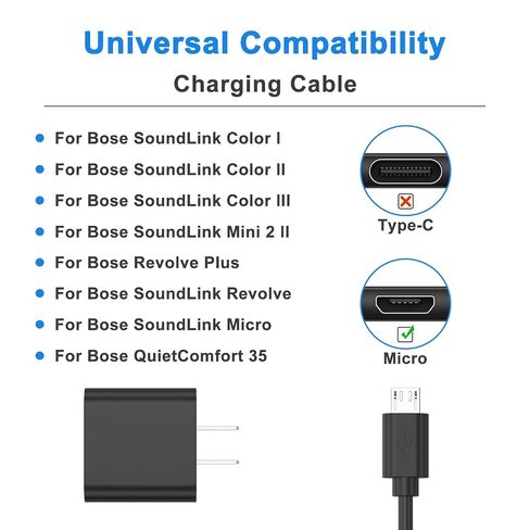 Tobfit Micro USB Charger for Bose SoundLink Color Bluetooth Speaker I II III, SoundLink Mini 2, Micro, Revolve Plus, Soundwear Companion, QC20 QC35, SoundSport Free in Saudi Arabia