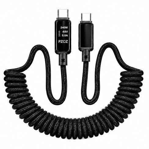 pzoz 240W USB C Retractable Coiled Cable with LED Display, CarPlay Cable in Kuwait