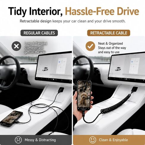 pzoz 240W USB C Retractable Coiled Cable with LED Display, CarPlay Cable in Kuwait