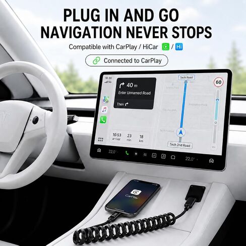 pzoz 240W USB C Retractable Coiled Cable with LED Display, CarPlay Cable in Kuwait