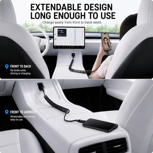 pzoz 240W USB C Retractable Coiled Cable with LED Display, CarPlay Cable in Kuwait