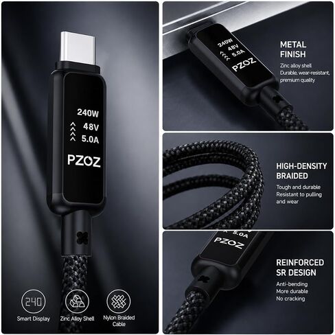 pzoz 240W USB C Retractable Coiled Cable with LED Display, CarPlay Cable in Kuwait