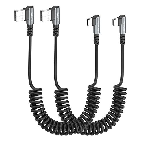 كابل USB A إلى USB C قصير ملفوف بطول 1-2 قدم، 2 حزمة، كابل زاوية يمنى 90 درجة in Kuwait