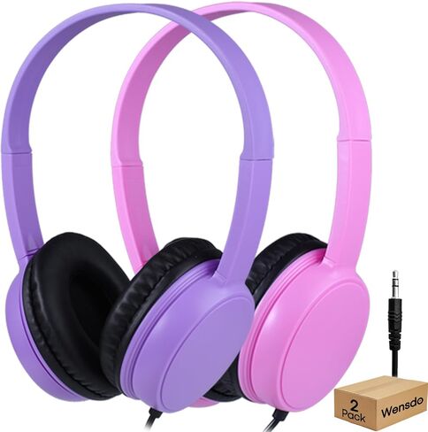 Kids Headphones 2 Pack for School Classroom, Durable On-Ear Wired Headsets with 3.5mm Jack for Chromebook, Tablet, Laptop - Vibrant Light Colors in Saudi Arabia
