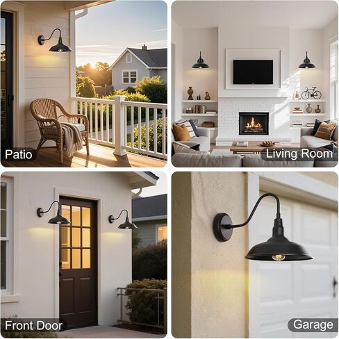 10in Outdoor Gooseneck Barn Lighting Farmhouse Exterior Wall Mount Light Fixture Waterproof Black Goose Neck Wall Sconce for Porch, Garage, Patio and Doorway, E26, LM2201-6P in Saudi Arabia