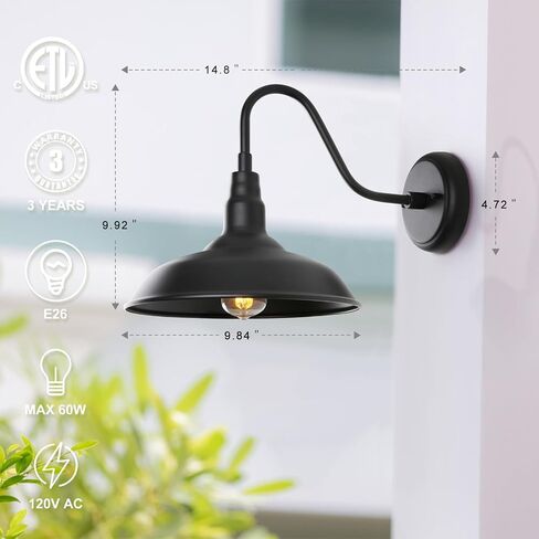 10in Outdoor Gooseneck Barn Lighting Farmhouse Exterior Wall Mount Light Fixture Waterproof Black Goose Neck Wall Sconce for Porch, Garage, Patio and Doorway, E26, LM2201-6P in Saudi Arabia