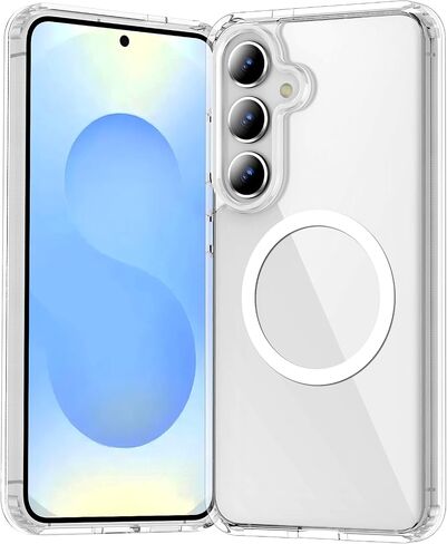 Temdan for Samsung Galaxy S25 Case Clear, [Wireless Charging][Anti-Yellowing][Military-Grade Protection] Shockproof Slim Magnetic Phone Sleeve Case for Samsung Galaxy S25, Transparent in Kuwait