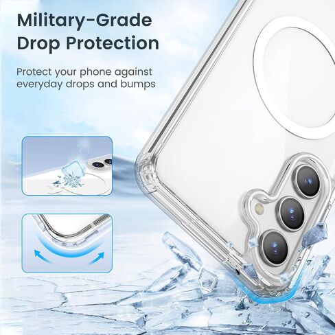 Temdan for Samsung Galaxy S25 Case Clear, [Wireless Charging][Anti-Yellowing][Military-Grade Protection] Shockproof Slim Magnetic Phone Sleeve Case for Samsung Galaxy S25, Transparent in Kuwait