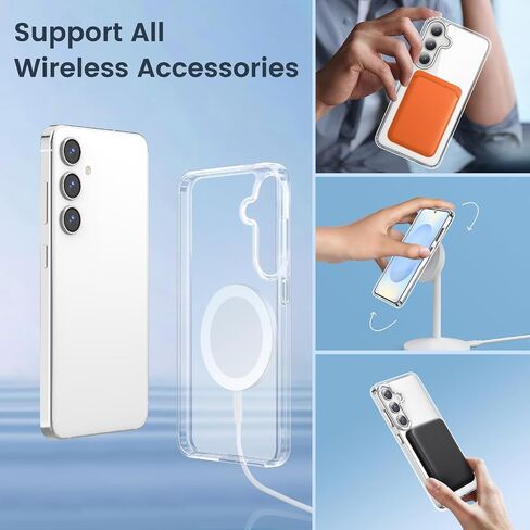 Temdan for Samsung Galaxy S25 Case Clear, [Wireless Charging][Anti-Yellowing][Military-Grade Protection] Shockproof Slim Magnetic Phone Sleeve Case for Samsung Galaxy S25, Transparent in Kuwait
