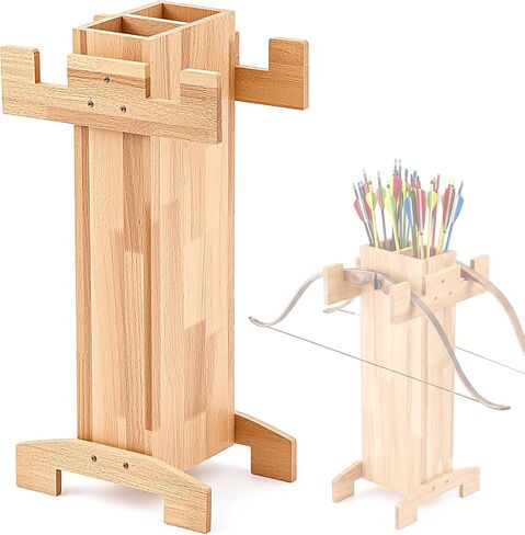 Lewtemi 2-in-1 Wooden Archery Bow and Arrow Stand, Solid Wood Storage Rack for Recurve, Compound & Longbows, Indoor Outdoor Archery Organizer in Saudi Arabia