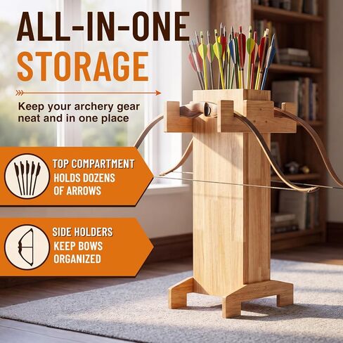 Lewtemi 2-in-1 Wooden Archery Bow and Arrow Stand, Solid Wood Storage Rack for Recurve, Compound & Longbows, Indoor Outdoor Archery Organizer in Saudi Arabia
