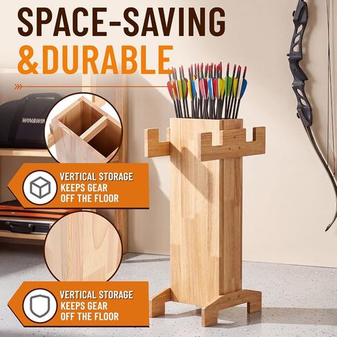 Lewtemi 2-in-1 Wooden Archery Bow and Arrow Stand, Solid Wood Storage Rack for Recurve, Compound & Longbows, Indoor Outdoor Archery Organizer in Saudi Arabia