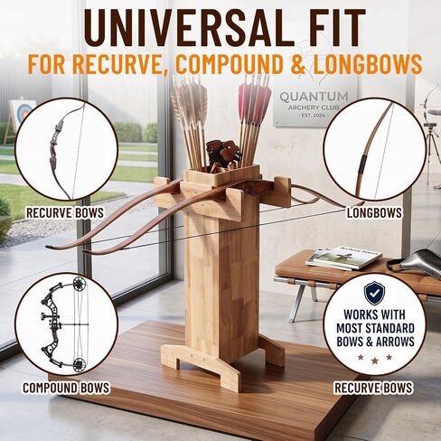 Lewtemi 2-in-1 Wooden Archery Bow and Arrow Stand, Solid Wood Storage Rack for Recurve, Compound & Longbows, Indoor Outdoor Archery Organizer in Saudi Arabia