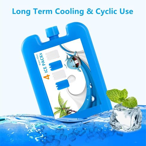 Reusable Ice Packs 200ml, 4 Pack Water Filled Cool Packs (2 Blue & 2 White), Quick Freeze & Slim Space Saving, Long Lasting Cold for Lunch Box, Cooler, Beach, Camping, Fishing in Kuwait