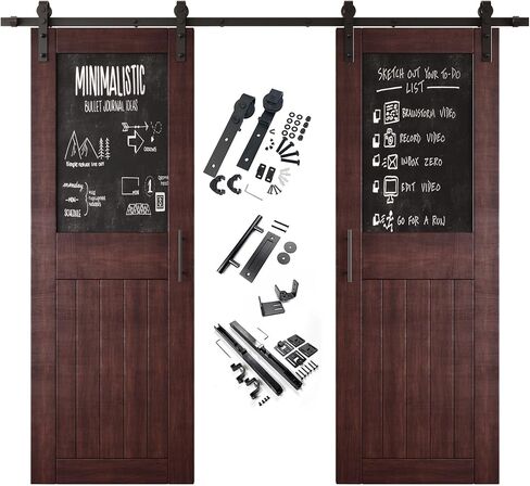 Red Mahogany 26x84 in. Sliding Barn Door, Set of 2 Doors,Half Chalkboard Design, Assembly Required, Finished Double Door with 9 ft Double Door Hardware Kit, Non-Bypass, Interior Use in Kuwait