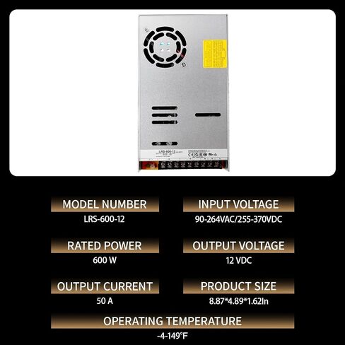 LRS-600-12 12V 50A 600W AC-DC Single Output Switching Power Supply, 90-32VAC/180-264VAC Input, Industrial Automation, Reliable Performance, Compact Design in Saudi Arabia