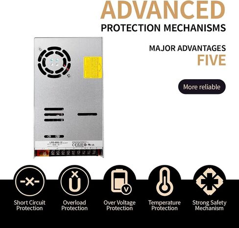 LRS-600-12 12V 50A 600W AC-DC Single Output Switching Power Supply, 90-32VAC/180-264VAC Input, Industrial Automation, Reliable Performance, Compact Design in Saudi Arabia