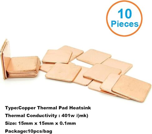 10pcs 15x15x0.1mm DIY Copper Spacer Heat Sink Thermal Pad Cooling Laptop BGA CPU VGA Chip RAM IC Cooler in Kuwait