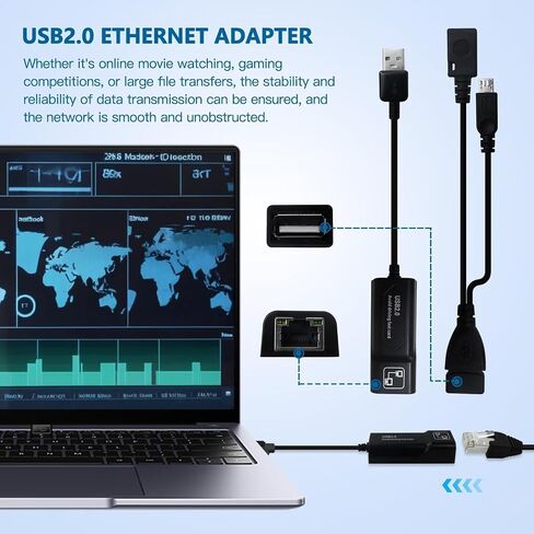 Professional USB 2.0 to RJ45 LAN Ethernet Adapter with USB OTG Y Cable Splitter for Fire TV Stick 3/2nd Generation 10/100 Mbps Transmission Speed (Black) in Saudi Arabia