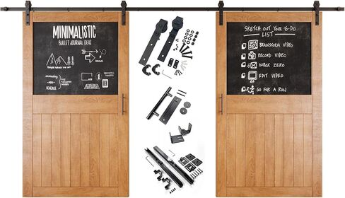 Early American 48x84 in. Sliding Barn Door, Set of 2 Doors,Half Chalkboard Design, Assembly Required, Finished Double Door with 18 ft Double Door Hardware Kit, Non-Bypass, Interior Use in Kuwait