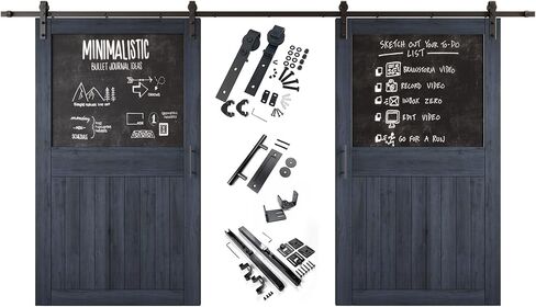 Navy 36x84 in. Sliding Barn Door, Set of 2 Doors,Half Chalkboard Design, Assembly Required, Finished Double Door with 13 ft Double Door Hardware Kit, Non-Bypass, Interior Use in Kuwait