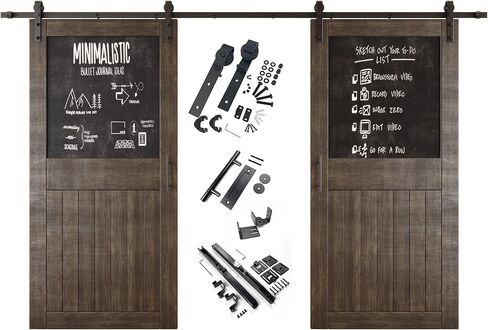 Ebony 48x84 in. Sliding Barn Door, Set of 2 Doors,Half Chalkboard Design, Assembly Required, Finished Double Door with 18 ft Double Door Hardware Kit, Non-Bypass, Interior Use in Kuwait