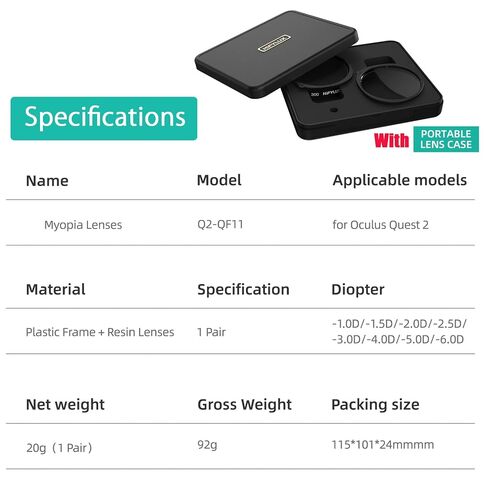 Myopia Glasses Lens Compatible with Oculus Quest 2 VR Headset accessories, customized Frame Plus Protecting Lens Combination 1 Pair (- 1.00) in Saudi Arabia